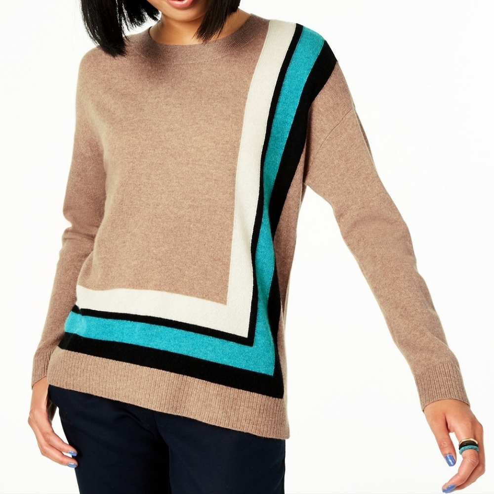 Charter Club Women's Border-Trim Cashmere Sweater Brown Size Large - Picture 3 of 8
